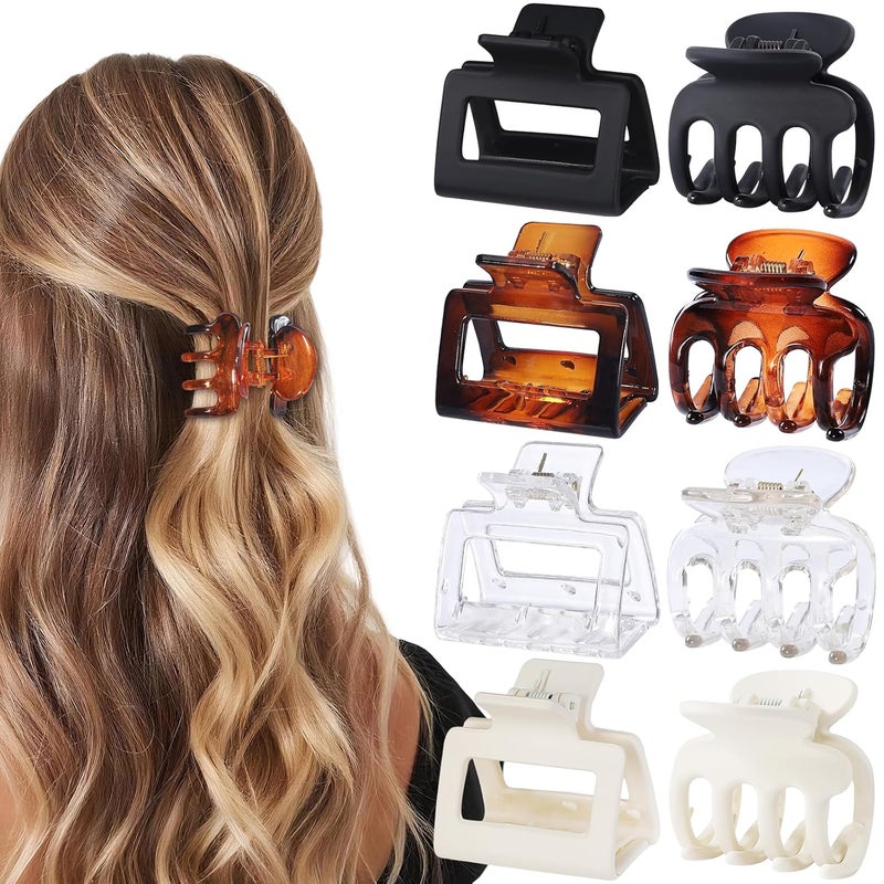 USDNICE Medium Hair Clips Combination 2 Styles Small Claw Clips for Thin Hair 8 Pcs Matte Non-slip Rectangle Jaw Clips Square Hair Accessories for Women and Girls (Transparent) - Image 1